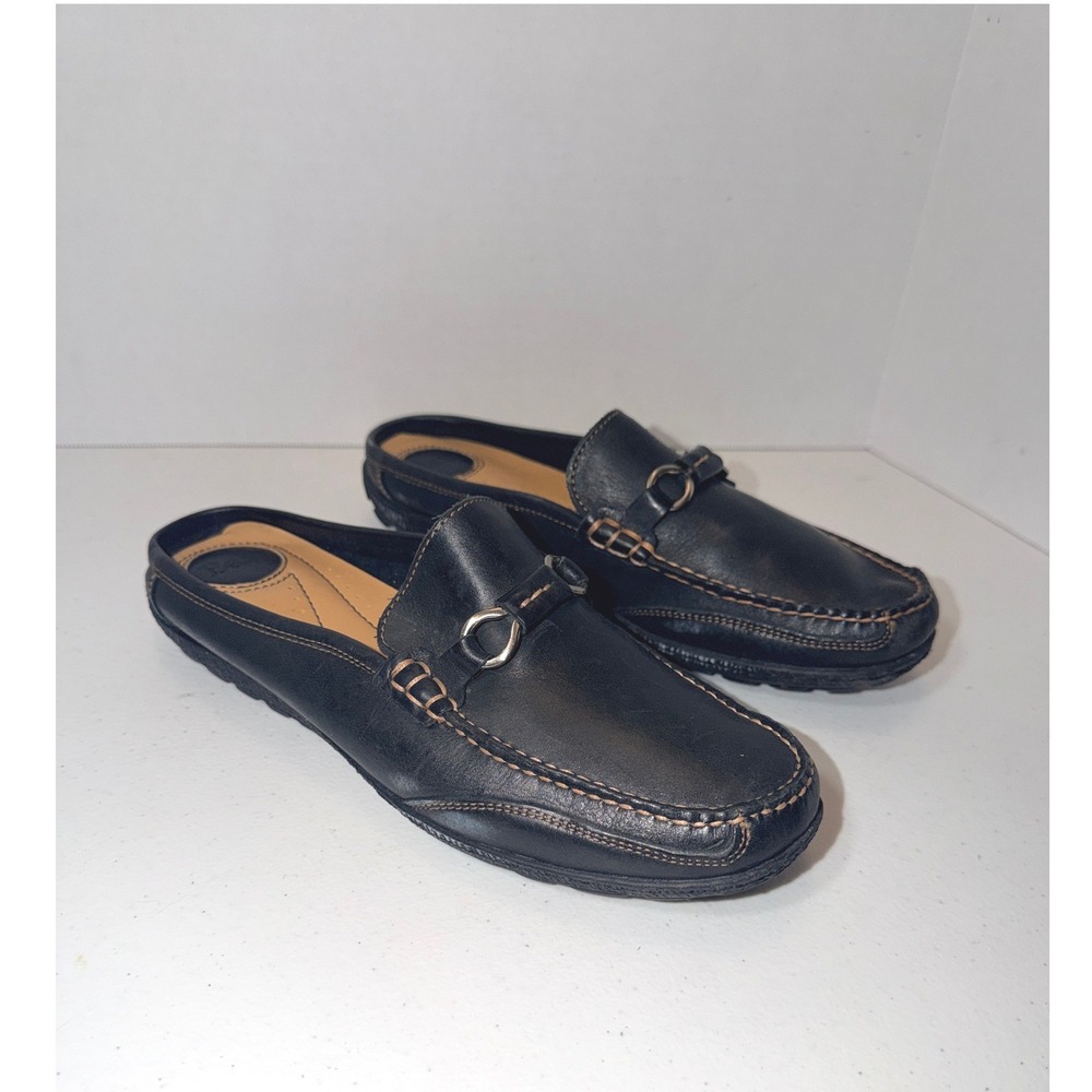 GH Bass Trolley Womens 8.5 Black Leather Bit Loafer Mules Slip On Flats Shoes